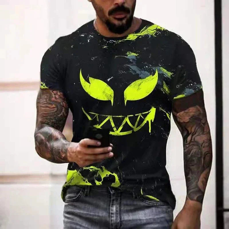 2026 New Oversized T-Shirt for Men, Casual Short Sleeve Hip Hop Smiling Face Print, Plus Size Tee Shirt Pullover, Men's T-Shirt Top