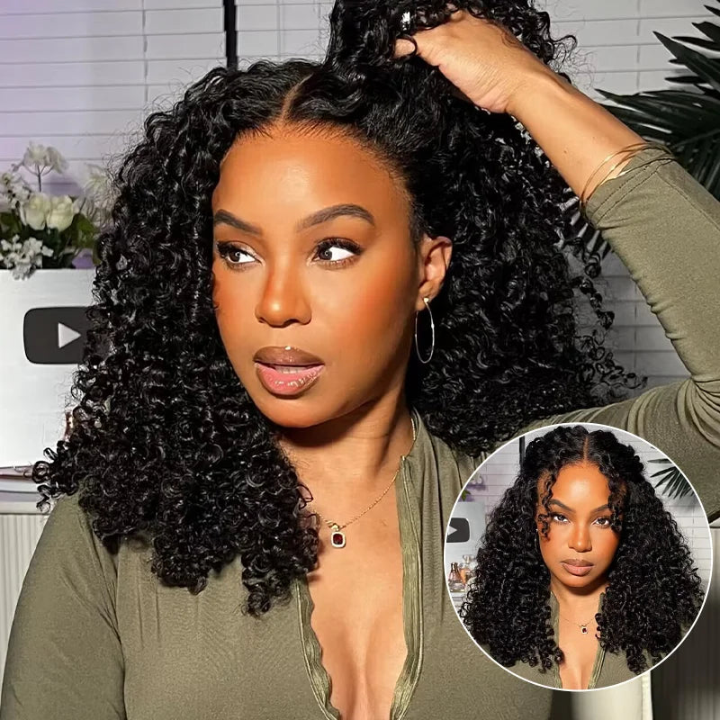 Demi-Perruque Cheveux Humains 180% | Kinky Curly | Invisible Hairline | Cordon Coulissant | 3 en 1