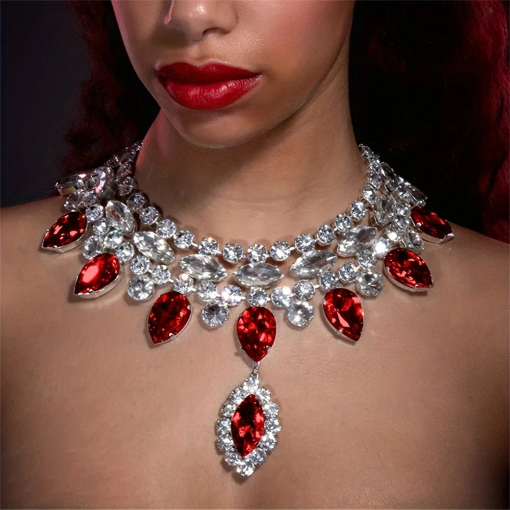 Luxury Sparkling Crystal Fashion Multi-layered Pendant Women's Necklace Colorful Gemstone Necklace Bridal Wedding Accessories