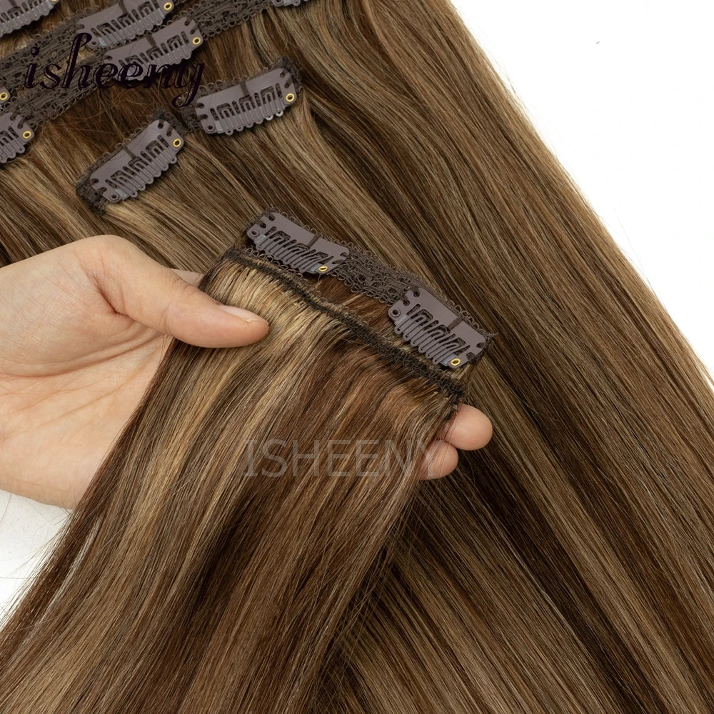 Extensions à Clips Cheveux Humains | Blonde Naturelle Brésilienne Remy | 12-20 Pouces | 7 Pièces/Set