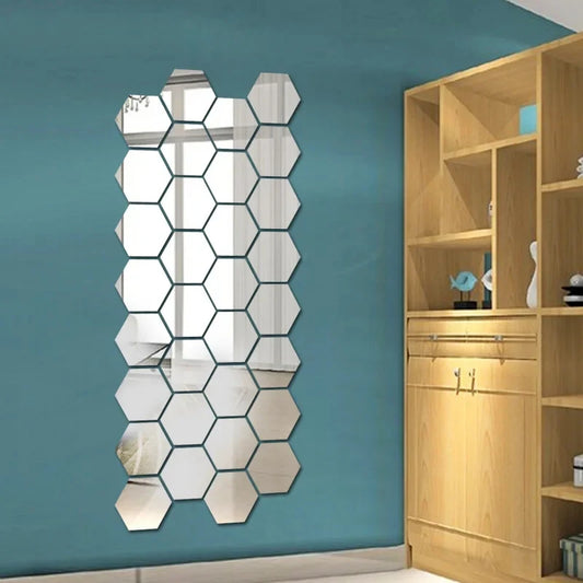 Hexagonal Mirror Wall Decals | Self-Adhesive 3D Acrylic Decorative Mirrors | Creative Wall Decals for Living Rooms and Bedrooms
