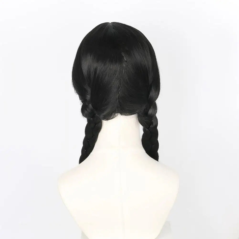 Double Ponytail Braided Wig For Wednesday Wigs Halloween Gothic Costume Braids Anime Double Black Synthetic Braided With Bangs