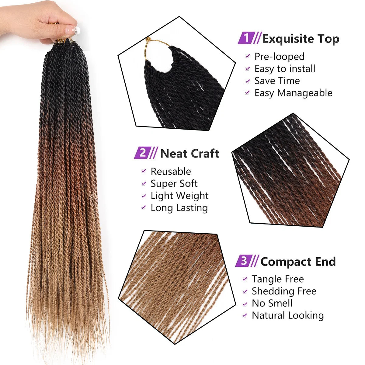 Tresses Crochet Senegalese Twist Pré-Bouclées | 18 Pouces | Pré-Loop | 35 Brins/Pack | Synthétique