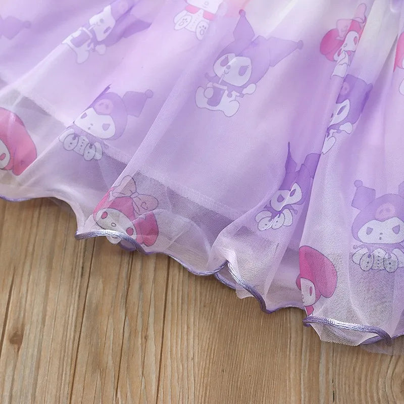 Fashion Girls Dress Spring Autumn Mesh Cartoon Kuromi Long Sleeve Princess Dresses for 2-6 Years Kids Birthday Party Costume