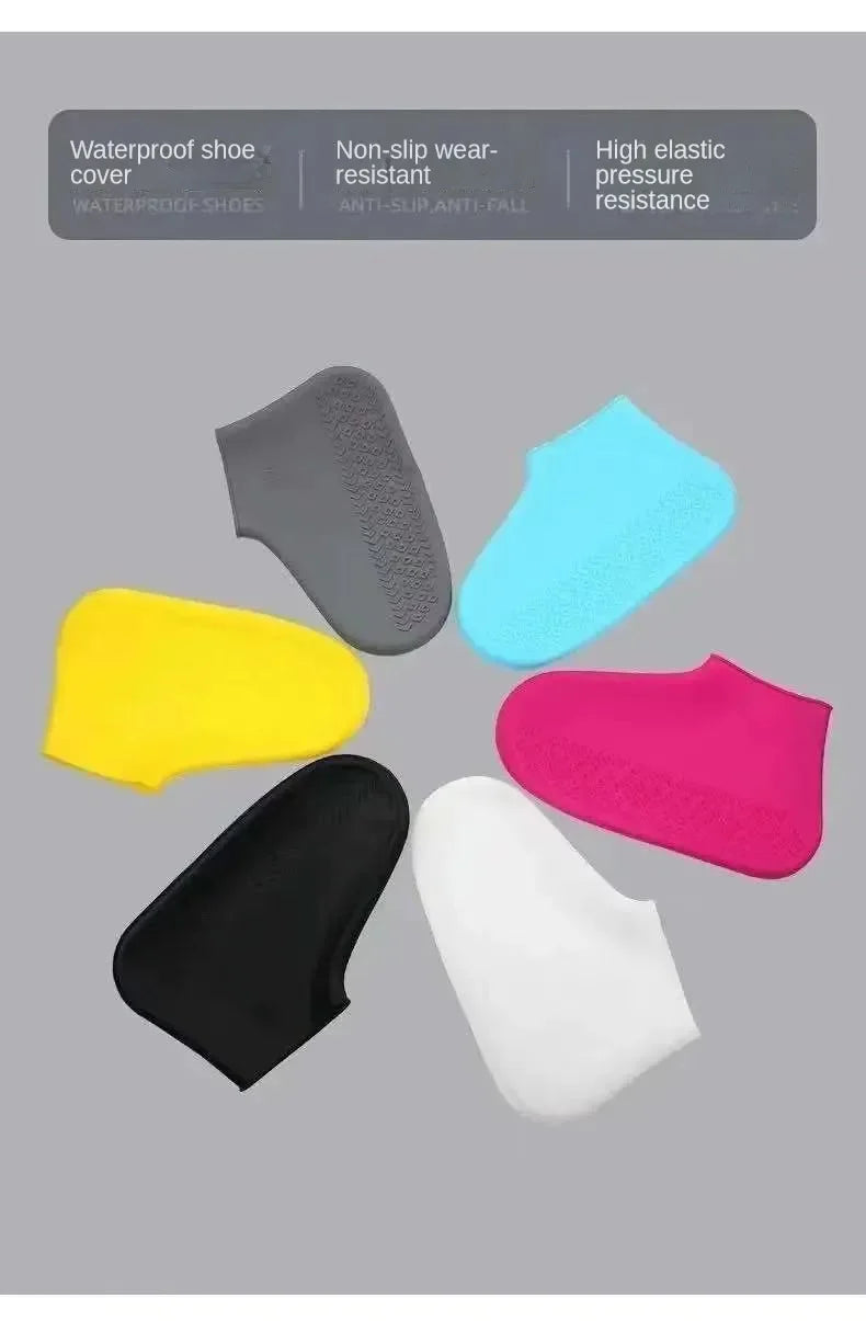 1 Pair Silicone Waterproof Shoe Covers Slip-resistant Rubber Rain Boot Rain Gear Overshoes Accessories for Outdoor Rainy Day