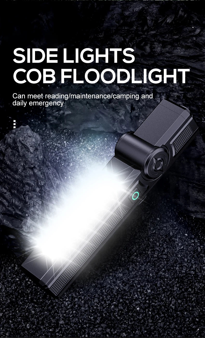 Portable Rechargeable Work Lights LED Folding Torch with Magnetic Base COB Light 90°Rotate Camping Emergency Lamp