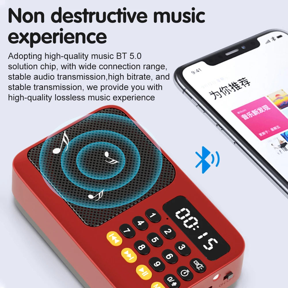Portable FM Radio with Flashlight Rechargeable Radio TF Card/U Disk Bluetooth 5.0 MP3 Music Player Wireless Speaker