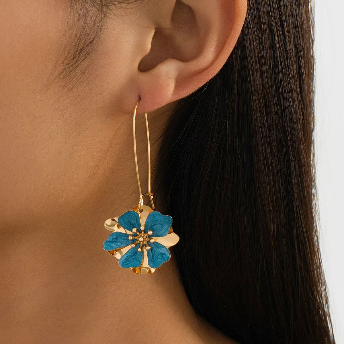 Hoop Earrings for Women Girls Spray Enamel Flower Geometric Ear Accessories Holiday Party Gift Fashion Jewelry EE007