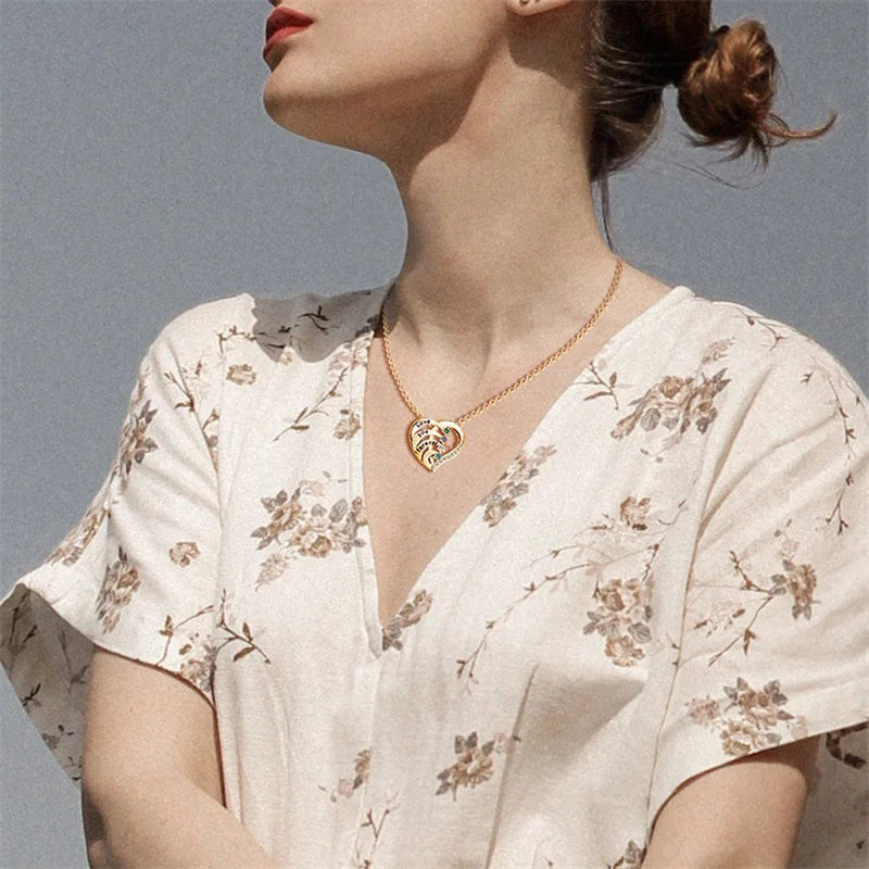 Collier Prénom Personnalisé Pierre de Naissance | Cœur Promesse Gravée | Pendentif | Cadeau Noël Bijou