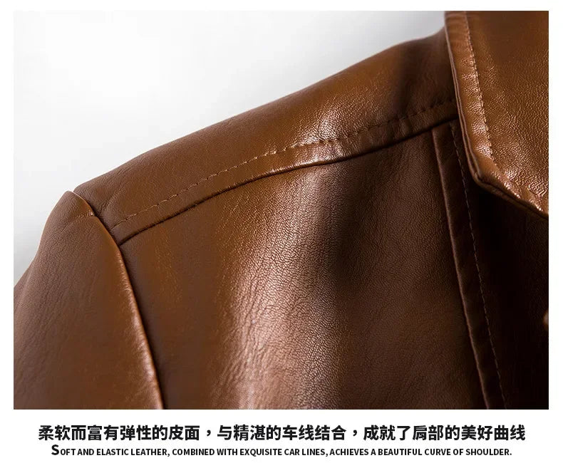 New Leather Jacket Men's Business Casual Lapel PU Leather Blazers Fashion Solid Slim Korean Style Leather Coat Big Size 6XL