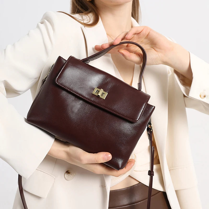 Sac à Main Cuir Véritable Femme | Top Handle Vintage | Cire Huile | Bandoulière Croisée | Designer Luxe