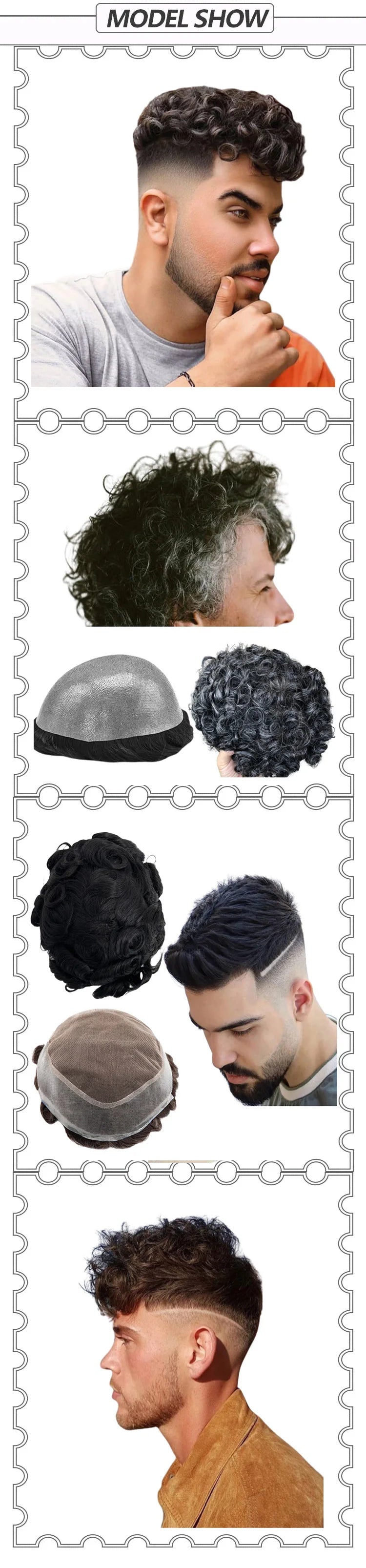 Toupee for Men Human Hair Wigs Men Toupee FPM Prosthesis Units Patch Curly Wave Toupee Hair Real Human Replacement