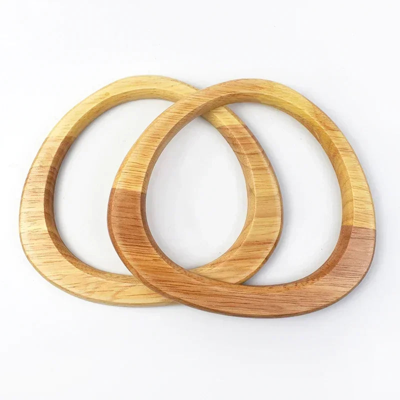 2/4Pcs Deepeel 14.5*12.5cm D Shape Women's Handbag Wooden Handle Handcrafted Woven-Bag Purse Wrist Handles DIY Bags Accessories