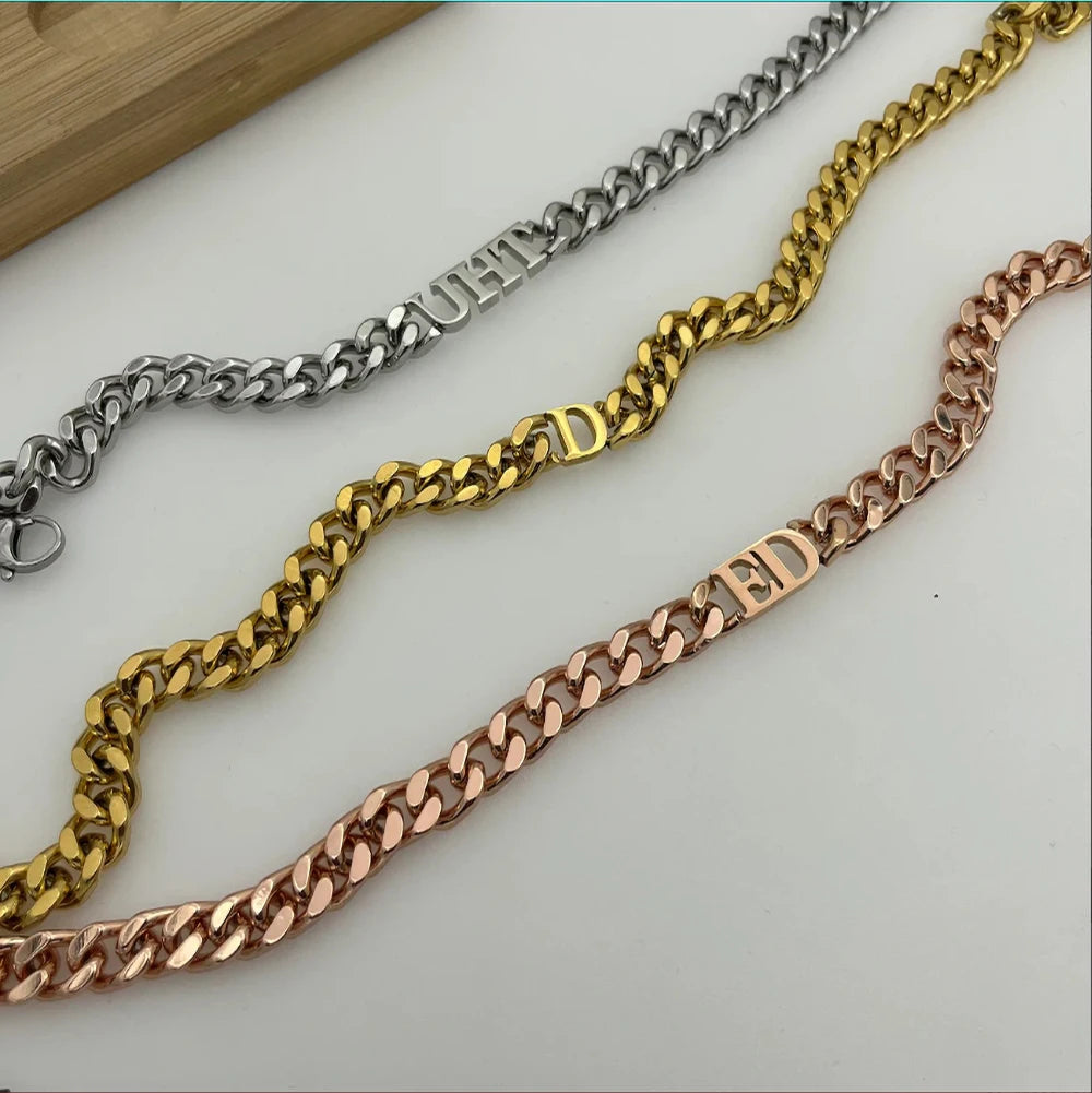 Custom Letter Necklace Initial Necklace 8mm Cuban Thick Chain Personalized Year Name Necklace Exquisite Gift