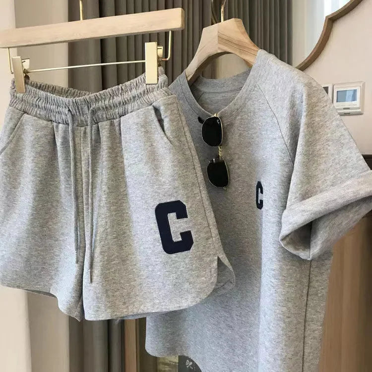 Ensemble 2 Pièces Femme Été | T-Shirt Manches Courtes & Short Sport | Imprimé Lettre | Pyjama Grande Taille