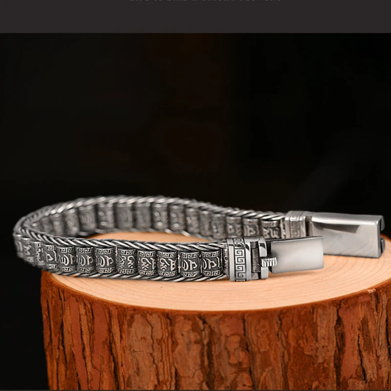 Handmade Creative Bracelets Men Lucky Buddhist Scripture Turn Beads Retro Six-character Mantra Personalized Fashion Jewelry Acc.