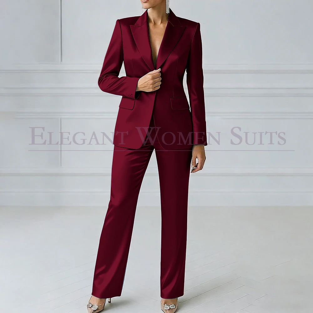 Elegant Blue Evening Women's Suits 2 Piece Jacket Pants Sets High Quality Royal Blue One-Button Slim Fit Office Blazer Clothing