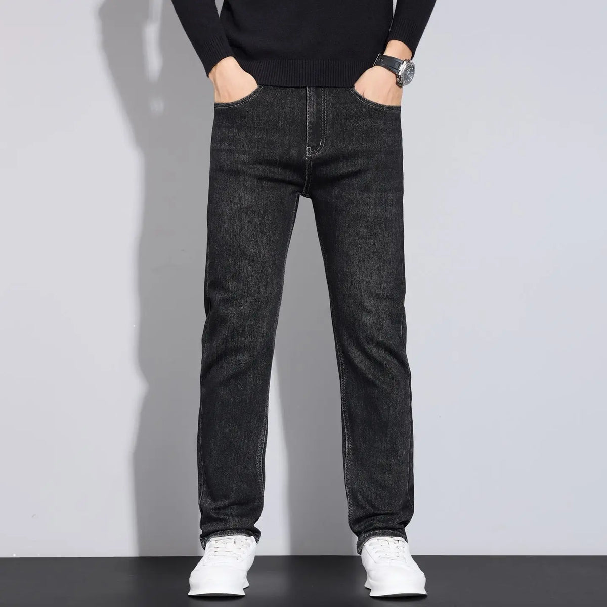 Jean droit légèrement extensible pour homme | Taille mi-haute
