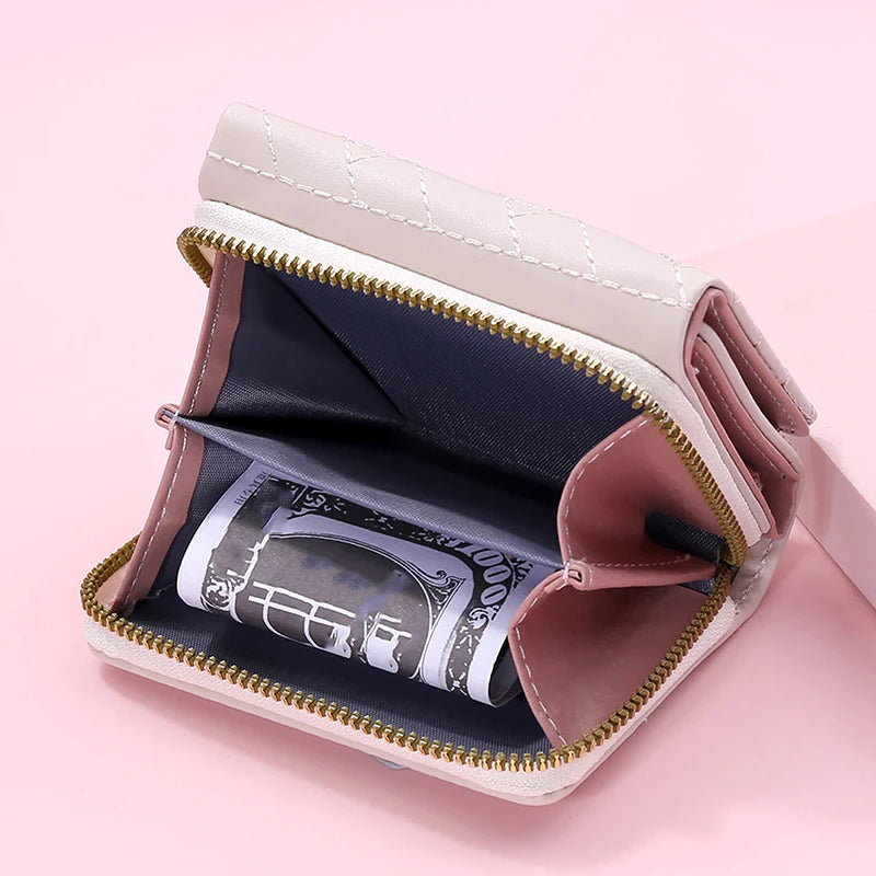 Women's Tri-Fold Wallet PU Card Holder Multi-Object Pocket Short Fashion Embroidered Love Pattern Korean Minimalist New 2023