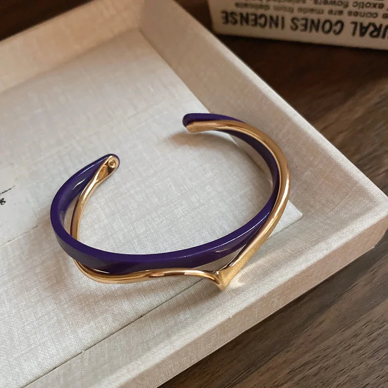 White Shellfish Bracelets Board Bend Metal Bangles Women's Hand Bracelets Geometric C-Shaped Opening Bracelets Jewelry Gifts