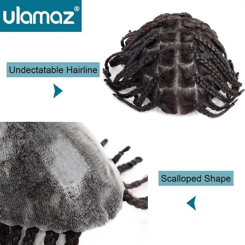 Perruque Tresses Twist Homme Indétectable | Prothèse Capillaire Crochet | Peau | Hair System | Homme Noir