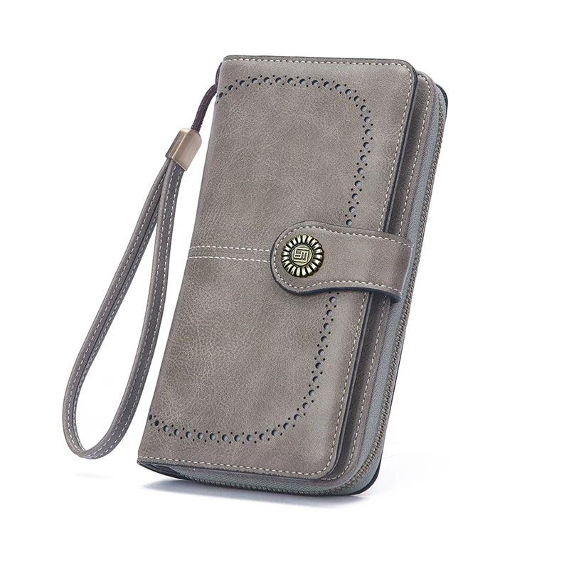 Vintage Large Capacity Women's Purse, Monochrome, Multi-card, Long Wallet, Multi-functional Zipper Strap, Wrist Strap, New