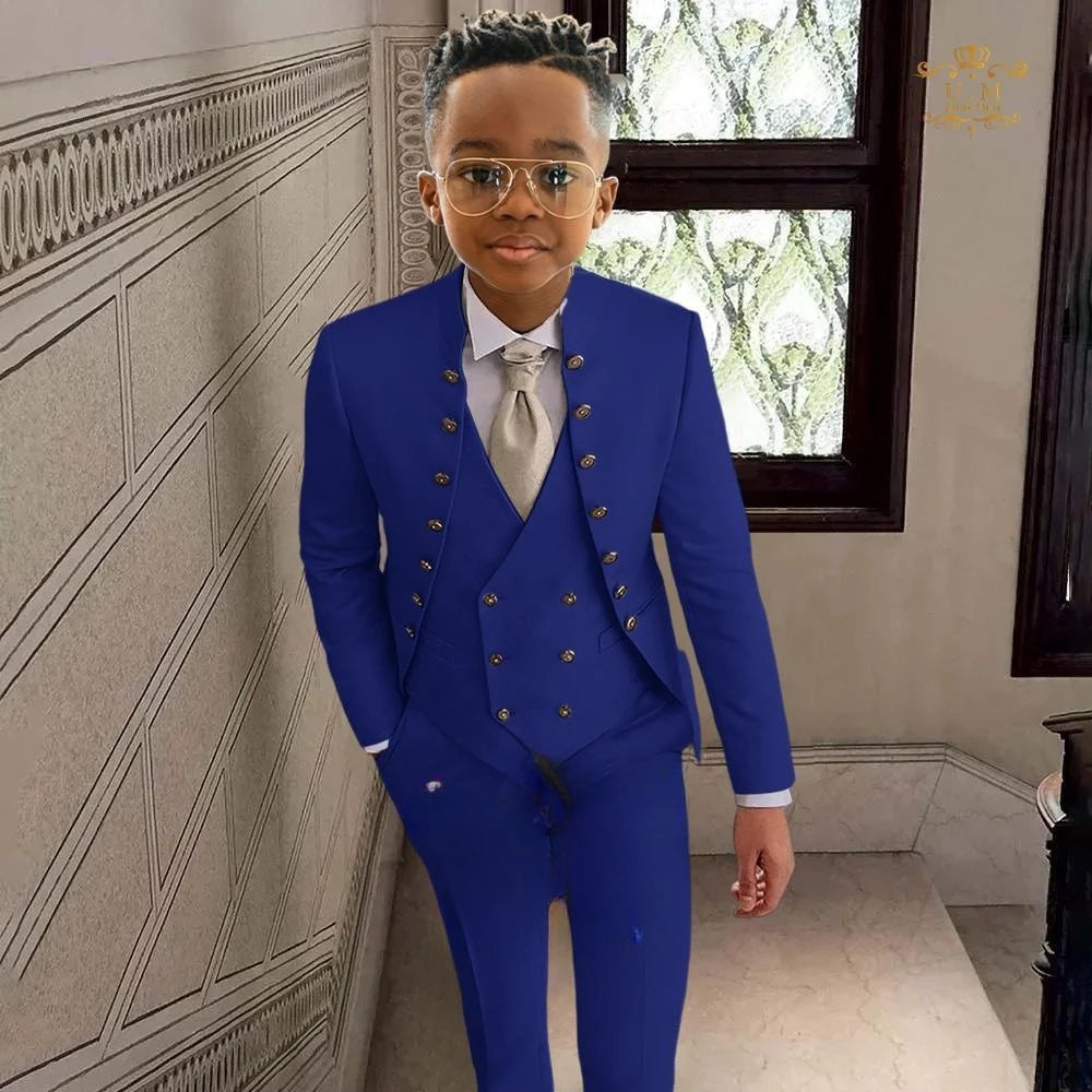 Fashionable Kids Stand-up Collar Suits 3 Pieces Jacket Vest Pants Performance Outfit Comfortable Boys Tuxedo Wedding Guest Wear