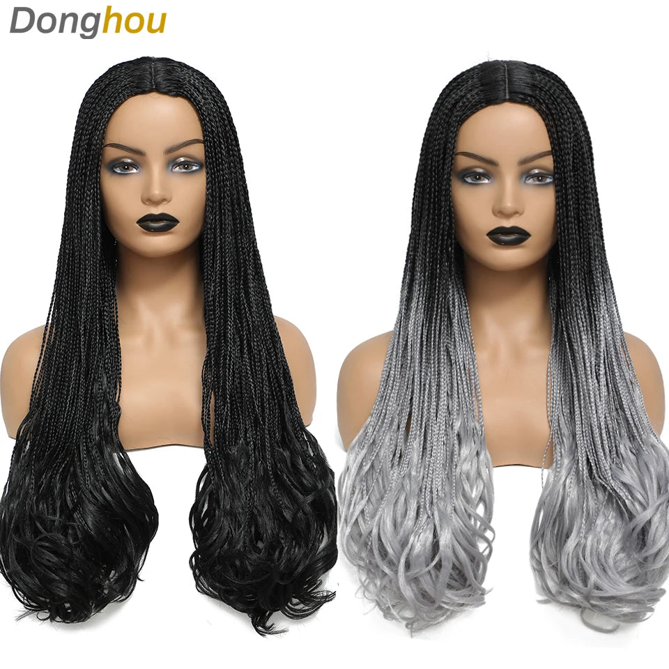 26 Inch Long Box Braided Wigs For Women Synthetic African Braided Wig Micro Twist Box Braid Crochet Hair Curly Ends Wig