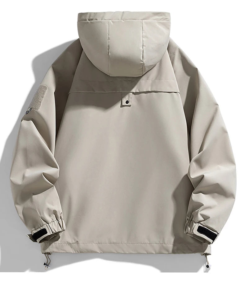 Coupe-vent homme Veste à capuche Manteau zippé Cargo Imperméable Blouson bomber noir Camping Veste de randonnée à capuche Softshell fine et ample