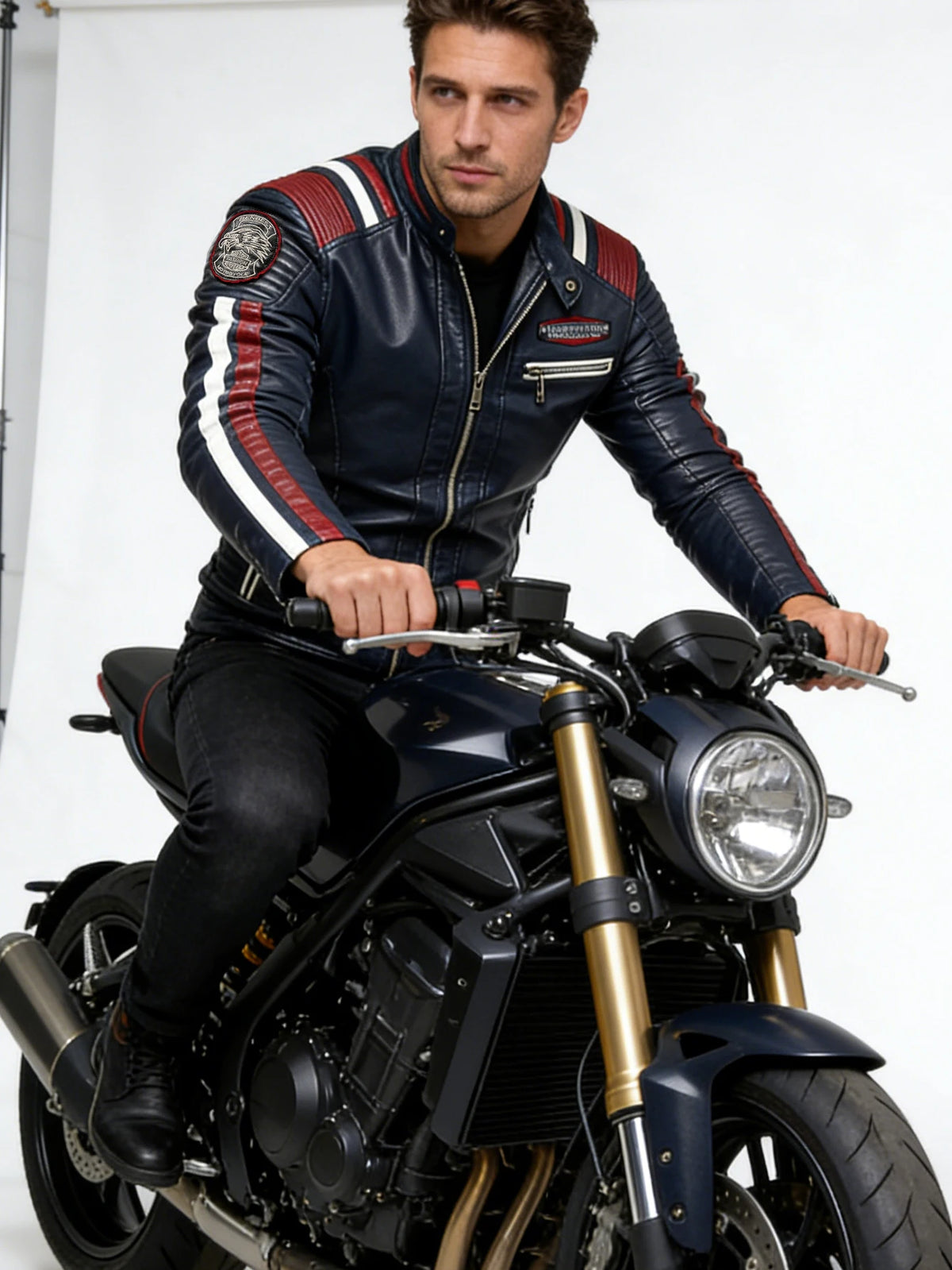 Men's Faux Leather Motorcycle Jacket Waterproof Windproof PU Moto Vintage Bomber Winter Jacket for Men