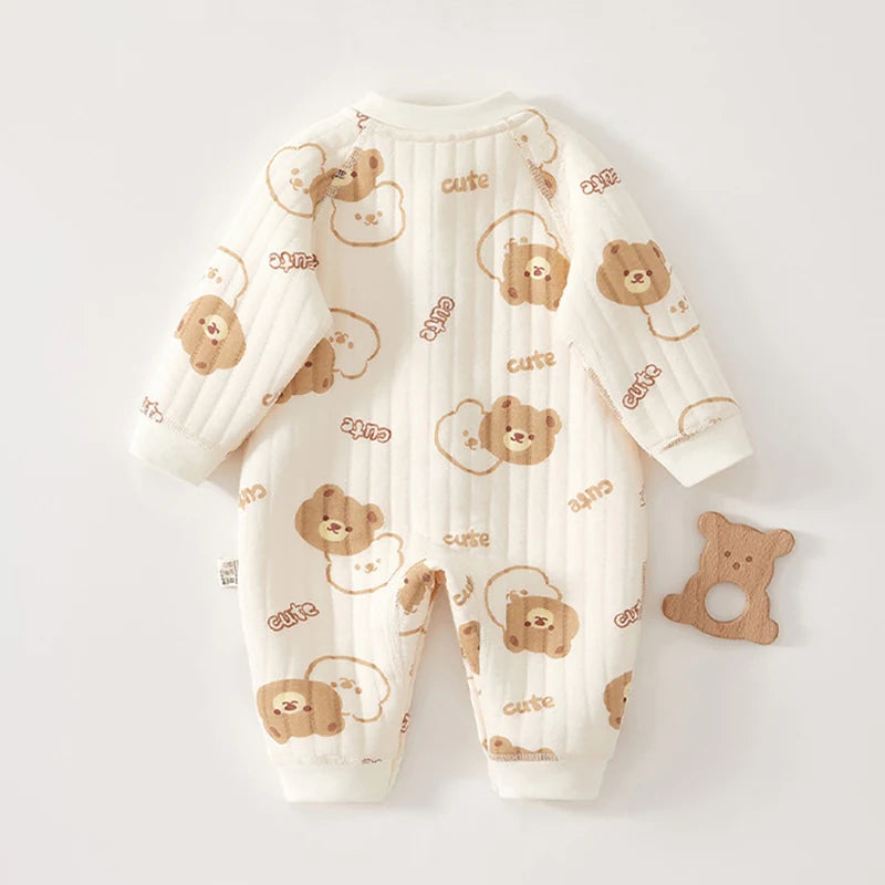 Combinaison Bébé Coton Épais | Ours Mignon | Rampante Manches Longues | Hiver | Garçon & Fille | Pyjama