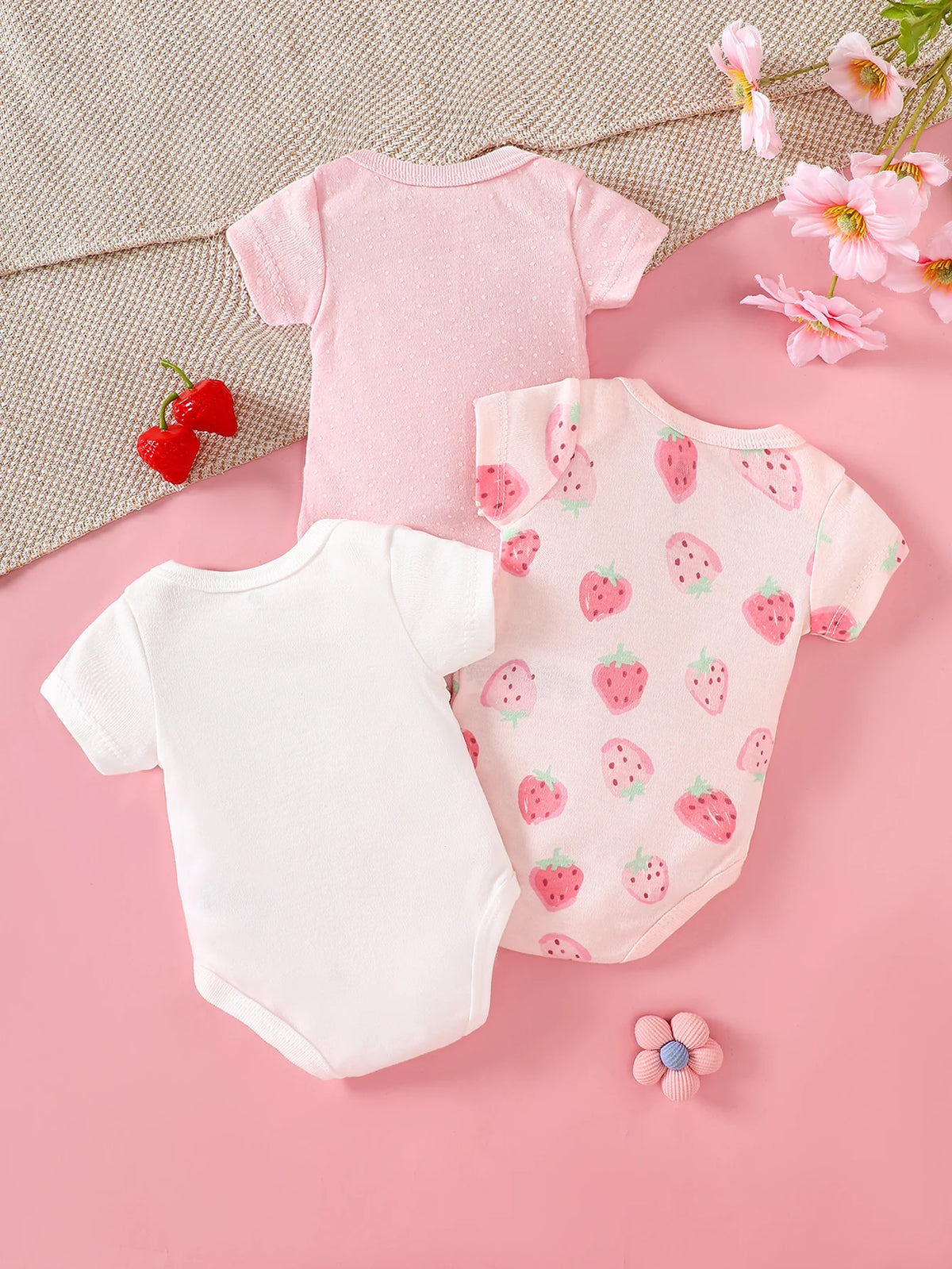 3-Piece Baby Bodysuits | 100% Cotton | Pink LOVE Print | For 0-9 Months Infants