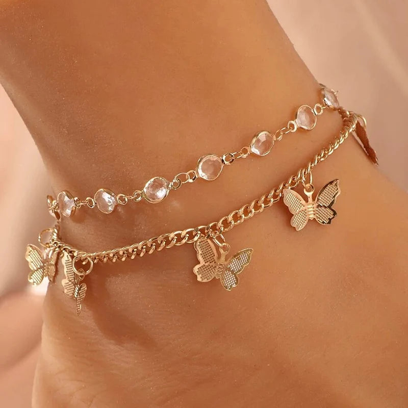 Bracelet Cheville Bohème | Chaîne Pied Glands Étoile Cristal | Charme Nuptial Plage | Bijou Été Femme