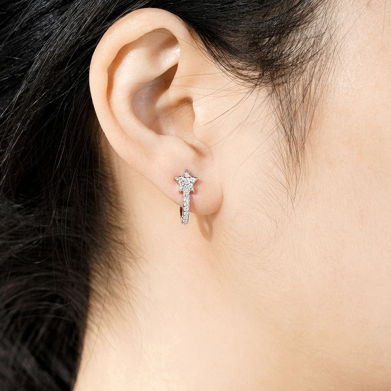 Huitan Fashion Star Hoop Earrings with Dazzling CZ Simple Stylish Ear Accessories for Women Silver Color Exquisite Jewelry