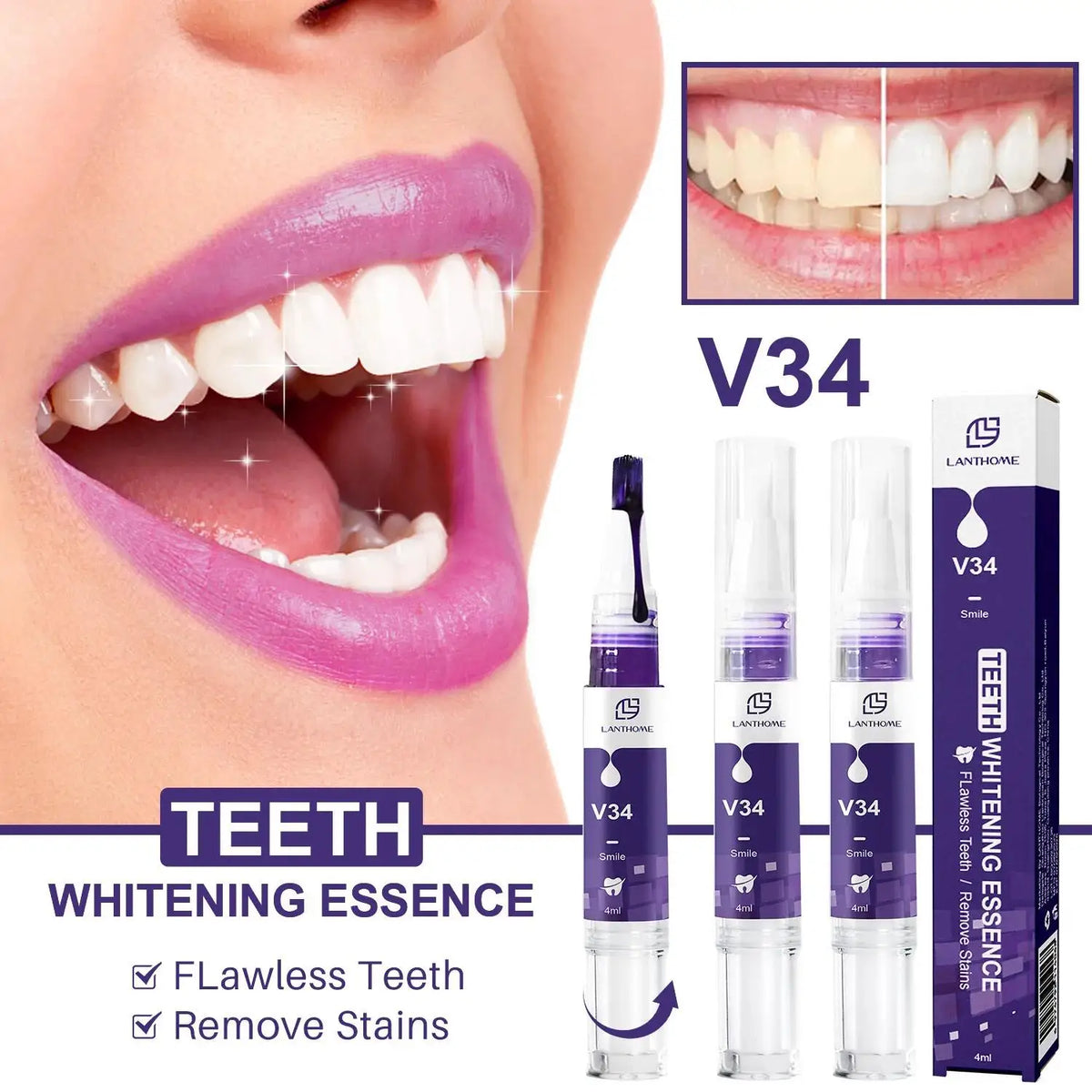 Dentifrice Blanchissant Violet V34 | Élimine Plaque & Taches | Haleine Fraîche | Hygiène Dentaire