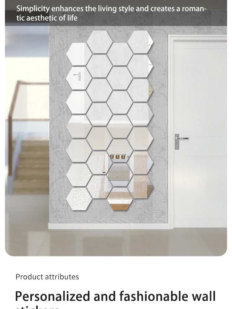 Hexagonal Mirror Wall Decals | Self-Adhesive 3D Acrylic Decorative Mirrors | Creative Wall Decals for Living Rooms and Bedrooms