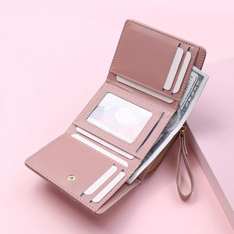 Women's Tri-Fold Wallet PU Card Holder Multi-Object Pocket Short Fashion Embroidered Love Pattern Korean Minimalist New 2023