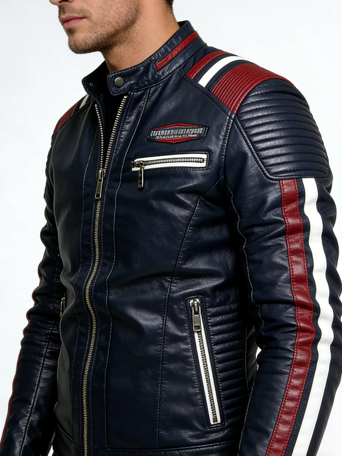 Men's Faux Leather Motorcycle Jacket Waterproof Windproof PU Moto Vintage Bomber Winter Jacket for Men