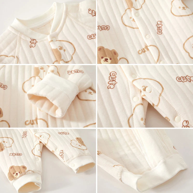 Combinaison Bébé Coton Épais | Ours Mignon | Rampante Manches Longues | Hiver | Garçon & Fille | Pyjama