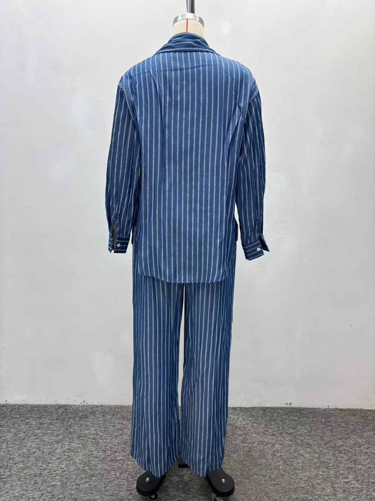 Ensemble 2 Pièces Femme Y2K | Chemise Col Rabattu Rayée & Pantalon Large Taille Haute | Streetwear