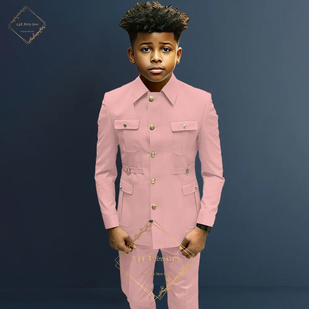 Boys single-breasted formal 2-piece suit, boys Zhongshan suit style long coat classic design suitable for ages 2-16