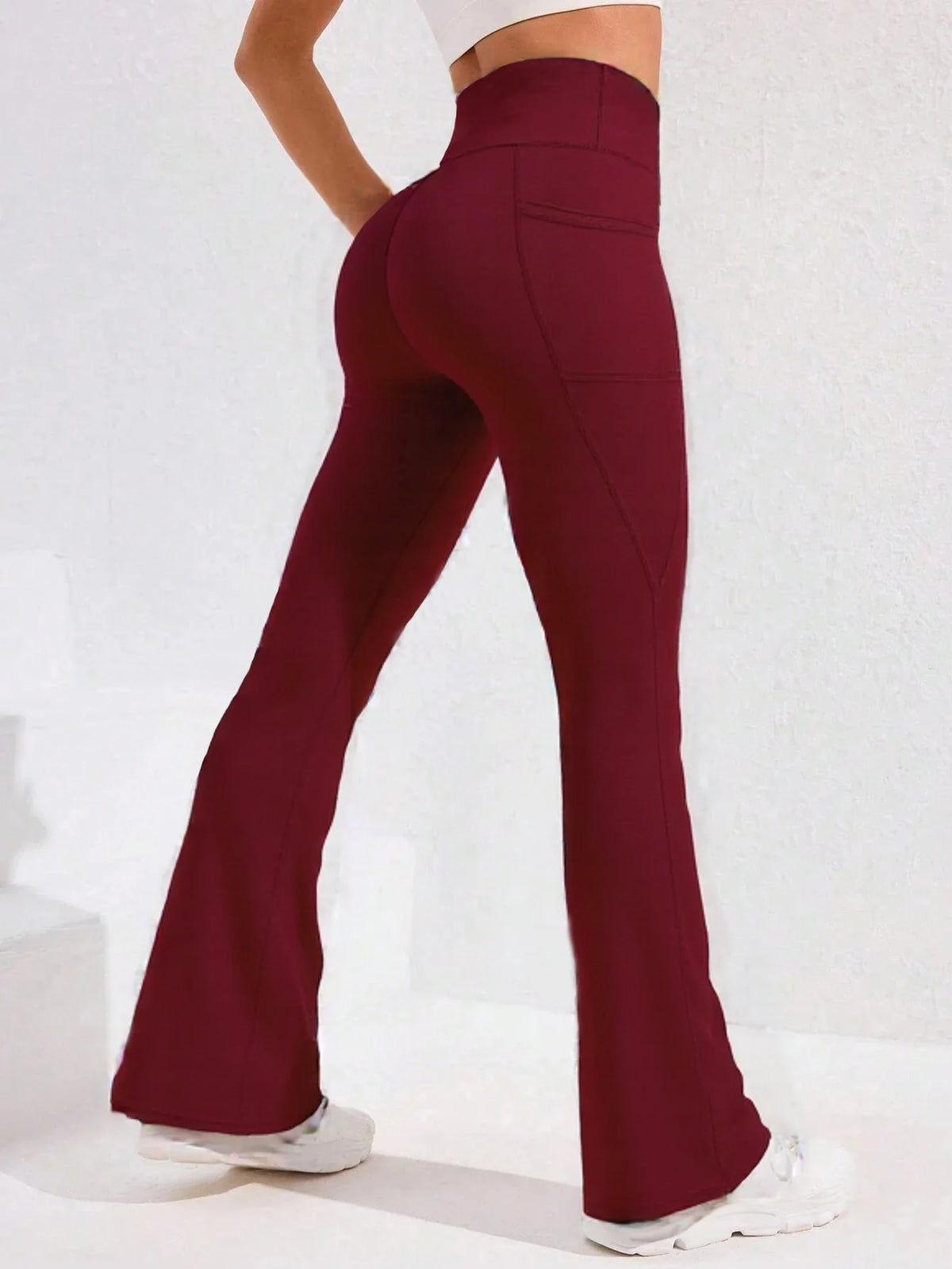 High Waist Flare Leg Yoga Pants Women with Pocket Push Up Butt Running Tights Wide Leg Pants Gym Outdoor Cycling Leggings