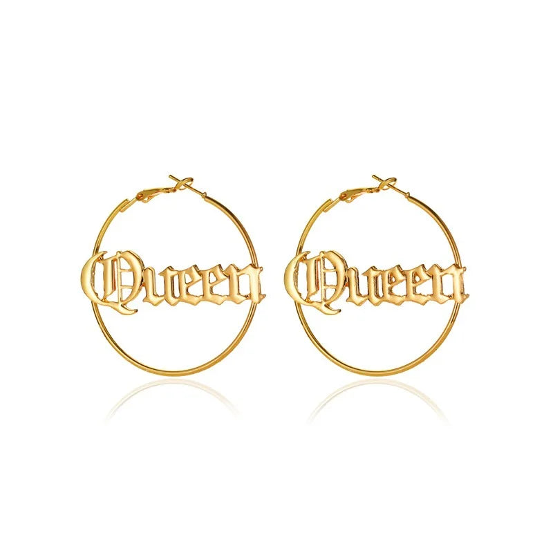 New Simple Big Circular Hyperbole Personalized Letter Hoop Earrings For Women Fashion Hollow Round Jewelry Gift