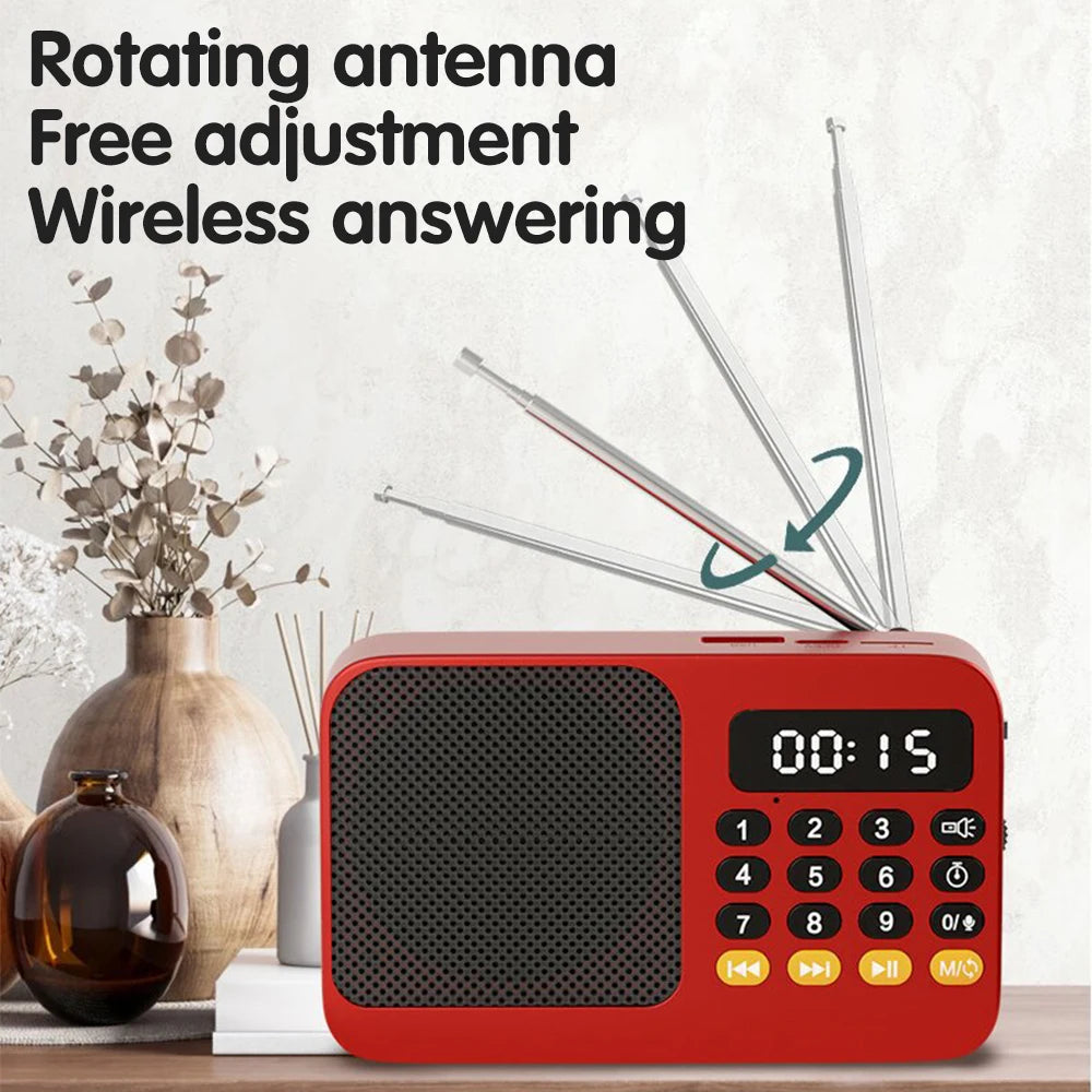 Portable FM Radio with Flashlight Rechargeable Radio TF Card/U Disk Bluetooth 5.0 MP3 Music Player Wireless Speaker