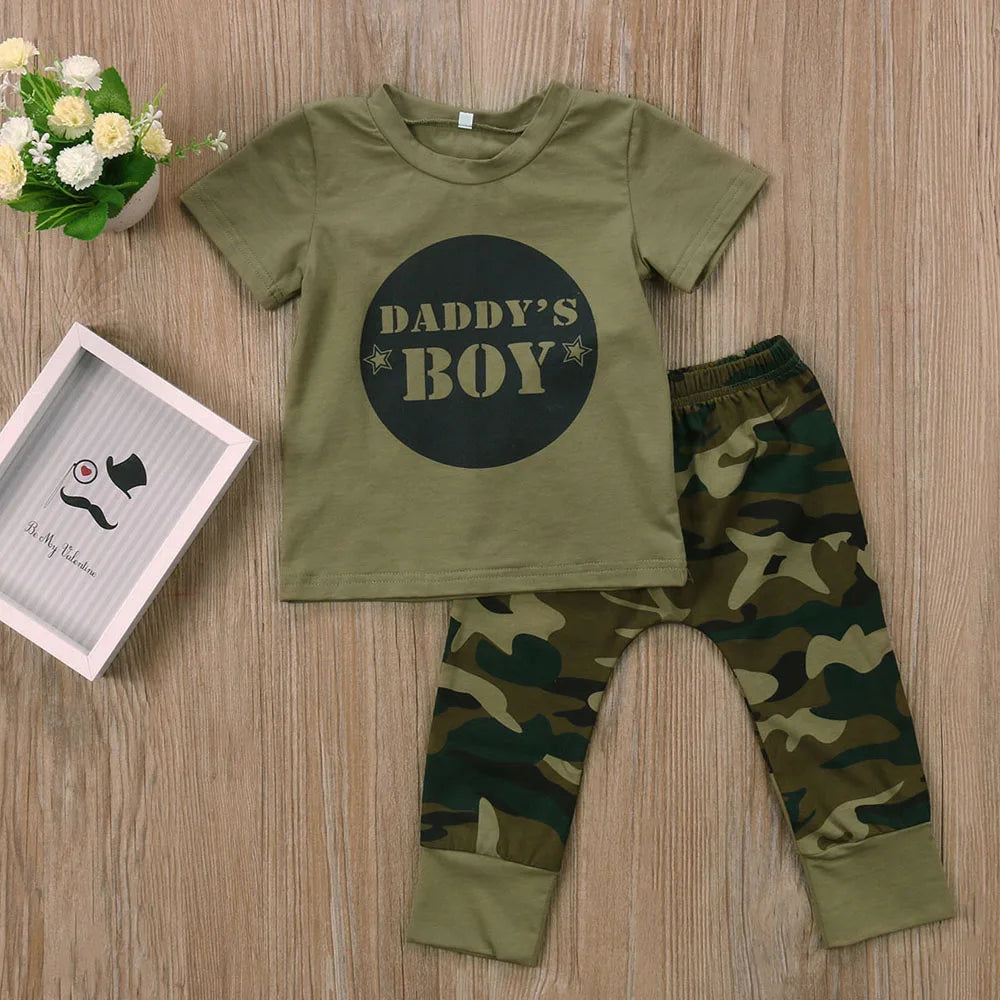 Ensemble 2 Pièces Bébé | Imprimé Camouflage | T-Shirt & Pantalon Harem | Fille & Garçon | Nouveau-Né