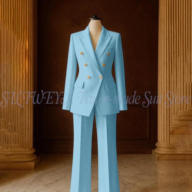 Ensemble Tailleur 2 Pièces Femme | Veste Double Boutonnage & Pantalon Droit | Élégant Bureau Toutes Saisons | Sur Mesure