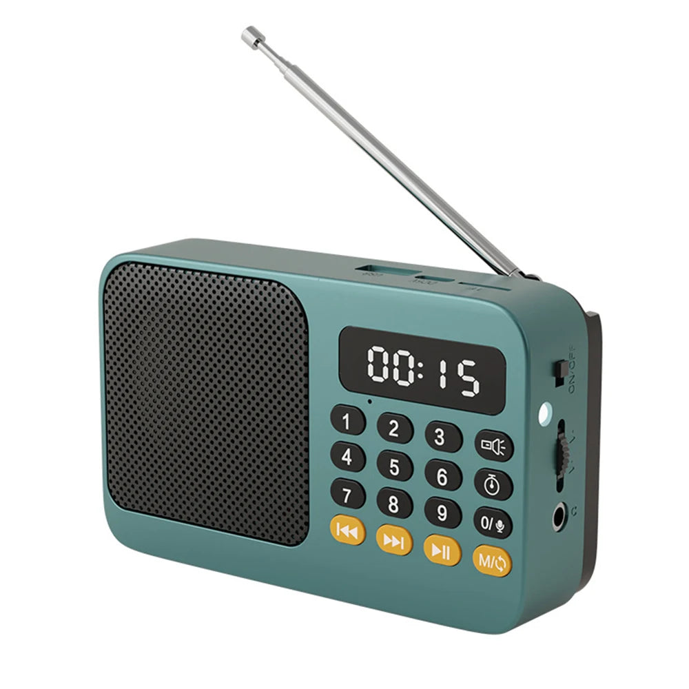 Portable FM Radio with Flashlight Rechargeable Radio TF Card/U Disk Bluetooth 5.0 MP3 Music Player Wireless Speaker