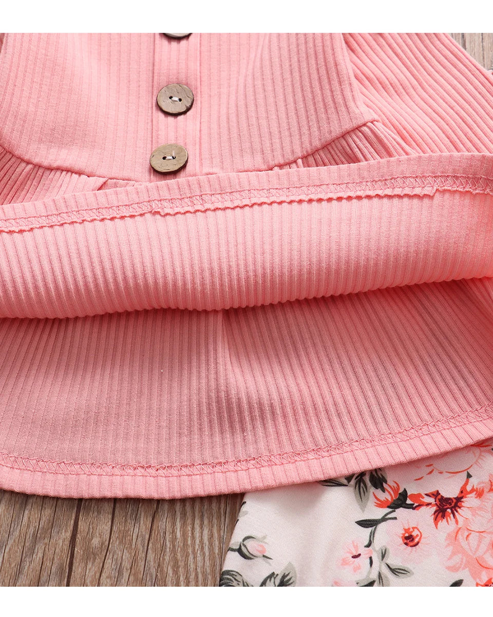 Newborn Baby Girl Clothes Set Solid Knitting Long Sleeve Tops Floral Print Pants Headband 3Pcs Outfits Casual Infant Clothing