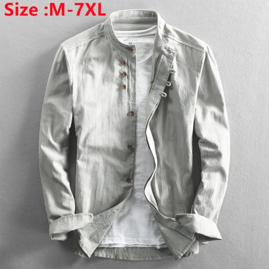 Chemise ample en coton et lin pour homme | Manches longues | M à 7XL