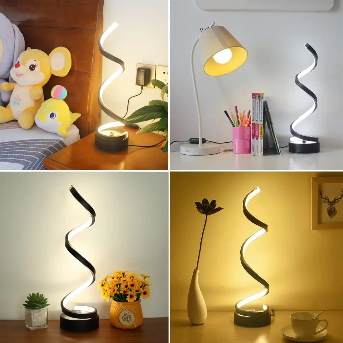 Lampe de Table Spirale LED Moderne Dimmable | Petite Lampe de Chevet | Salon, Chambre & Bureau